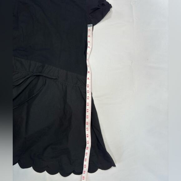 See by Chloe Black Cotton Scallop Hem Short Sleeve Drawstring Waist Mini Dress - Picture 10 of 10
